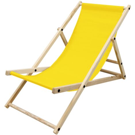 ECD Germany Chaise Longue Pliante en Bois de Pin, Jaune 120 kg, Dossier Réglable à 3 Positions de Couchage, Bain de Soleil Intérieur et Extérieur, Fauteuil Relax de Plage Jardin Balcon Terrasse Patio