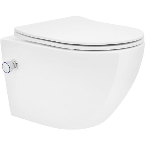Ecd Germany – Cuvette WC suspendu sans rebord – Céramique blanche – Fonction bidet réglable – Abattant Soft-Close amovible – Dimensions 360x330x490mm
