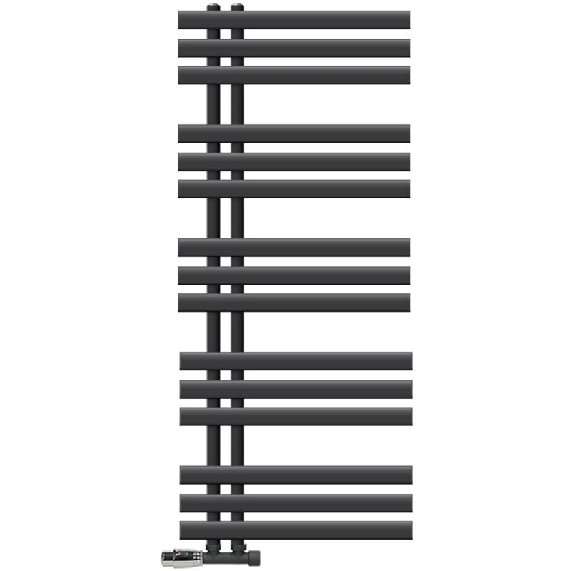 Luxebath - Radiateur de Salle de Bain Iron em 500x1200 mm Anthracite Raccord Central au Bas avec Garniture de Raccordement Forme d'Angle au Mur et