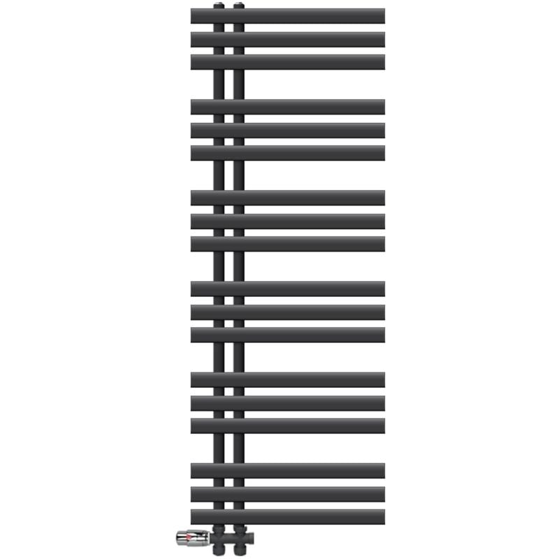 Luxebath - Radiateur de Salle de Bain Iron em 500x1400 mm Anthracite Raccord Central au Bas avec Garniture de Raccordement Forme Passage au Sol et