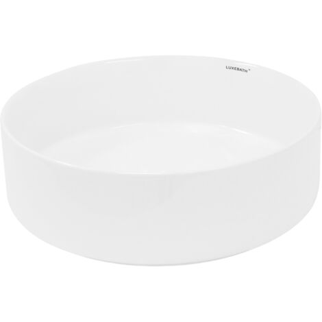 ECD Germany Design Waschbecken Waschtisch Ø 355 x 120 mm aus Keramik Rund Weiß - Aufsatzbecken Aufsatzwaschbecken Handwaschbecken Aufsatzwaschtisch Spülbecken Wasserfall Waschschale Waschschüssel