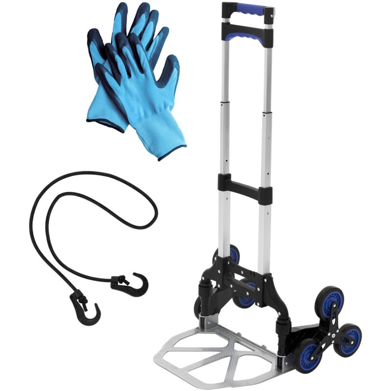Ecd Germany - Diable à Escalier Pliable, en Aluminium, Diable de Transport avec 6 Roues/ Poignée Télescopique, Diable à Main + Gants et Sangle de
