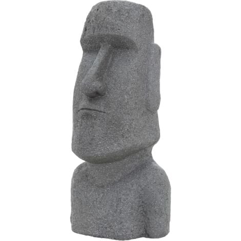 ECD Germany Figurine Moai Tête de Rapa Nui 78 cm de Haut, en Pierre Moulée, Résistante aux Intempéries, Gris, Statue de l'Île de Pâques Décoration pour Maison, Jardin, Sculpture d'Intérieur/Extérieur