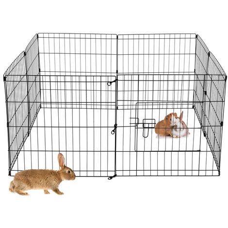 ECD Germany Freilaufgehege aus 8 Gittern für Kleintiere, 124x61 cm, Freigehege aus Metall, Auslauf für Kaninchen, MeerschWeißchen und Hühner, Kleintiergehege Laufstall Kaninchenstall Hösenstall