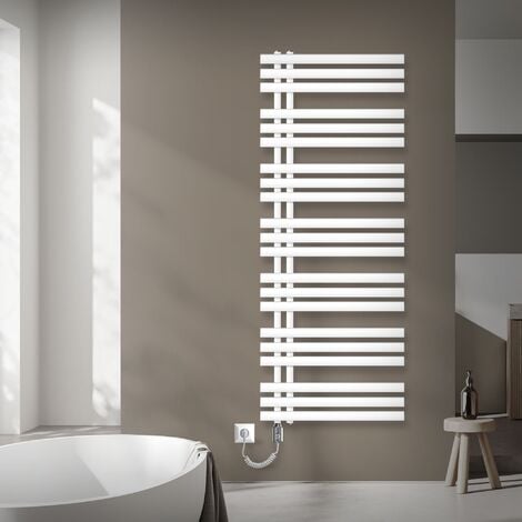 ECD Germany Iron EM Design Radiateur Electrique Blanc - avec Elément Chauffant Blanc 1200W - 600 x 1600 mm - Connexion Latéral - Kit de Montage Mural Inclus - Sèche-Serviettes Salle de Bain