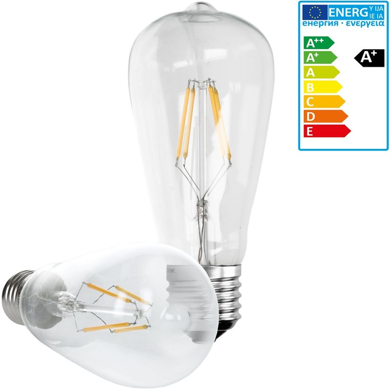 

Juego de 1 filamento de bombilla LED E27-4W - 145 mm - 408 lúmenes - Ángulo de 120 ° - 220-240V - Aprox. Lámpara incandescente de 20W - blanco cálido