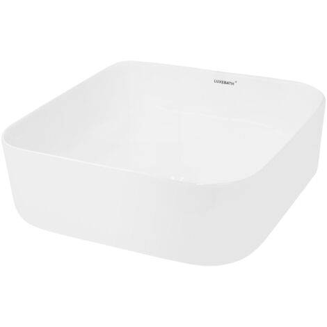 Ecd Germany – Lavabo à poser en céramique blanc 390x390x140 mm – Angulaire – Évier lave-mains pour toilettes – Installation facile sur meuble