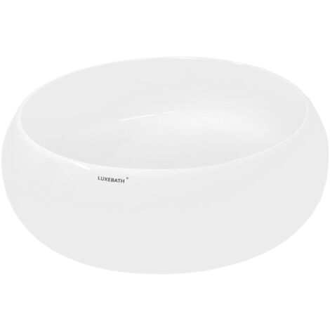 ECD Germany Lavabo Cerámico Redondo con Agujero Conexión Estandar Blanco Lavamanos sobre Encimera - 350 x 350 x 120 mm - Diseño Moderno Fregadero sin Juego de Desagüe Realza Cada Baño o Aseo