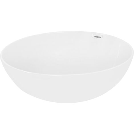 ECD Germany Lavabo Cerámico Redondo con Agujero Conexión Estandar - Blanco - Lavamanos Sobre Encimera - 400 x 395 x 147 mm - Diseño Moderno - Fregadero sin Juego de Desagüe - Realza cada Baño o Aseo