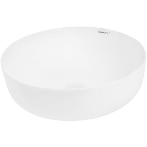 ECD Germany Lavabo da Appoggio - 400 x 400 x 135 mm - Ceramica - Rotondo - Finitura Bianco Lucido - Lavandino Design Moderno Bacinella Lavamani Lavello Sanitari Bagno senza Valvola di Scarico Piletta