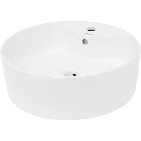 ECD Germany Lavabo da Appoggio - 460 x 460 x 155 mm - Ceramica - Rotondo - Finitura Bianco Lucido - Lavandino Design Moderno Bacinella Lavamani Lavello Sanitari Bagno senza Valvola di Scarico Piletta