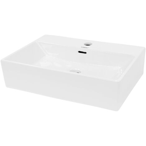 ECD Germany Lavabo da Appoggio in Ceramica Bianco Lucido Rettangolare 515 x 360 x 130 mm Design Moderno Lusso Lavello Lavandino Lavamano Bacinella per Ospiti Sanitari Rubinetteria per Bagno Casa Bidet
