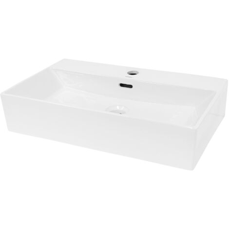 ECD Germany Lavabo da Appoggio in Ceramica Bianco Lucido Rettangolare 605x365x130 mm Design Moderno Lavello Lavandino Lavamano Bacinella per Ospiti Sanitari Rubinetteria per Bagno Casa