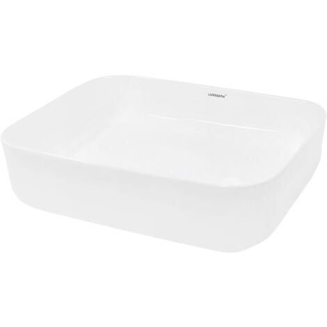 ECD Germany Lavabo de Mesa de Cerámica para Cuarto de Baño Lavamanos Blanco Rectangular sin Desagüe 505x395x135 mm Fregadero Sobre Encimera Fregadero Diseño Moderno Realza cada Baño o Aseo