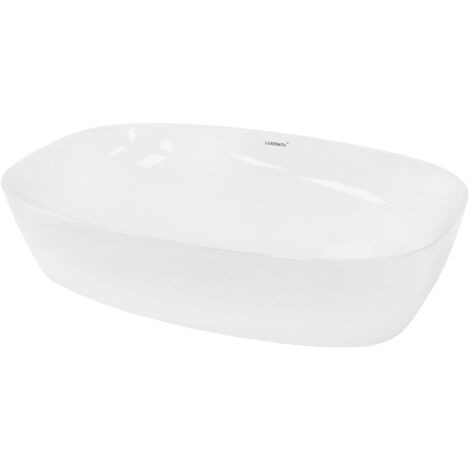 Ecd Germany – Lavabo ovale en céramique blanc à poser – Dimensions 605 x 380 x 140 mm – Design moderne minimaliste – Installation facile sur meuble