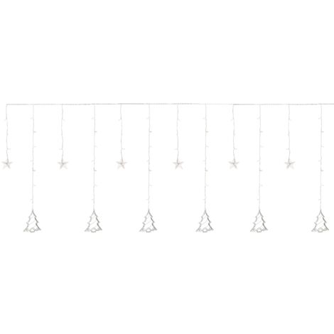 ECD Germany LED Fenster Lichtervorhang 220cm mit 138 LEDs Warmweiß, Weihnachtsbäume und Sterne, 8 Funktionen, Weihnachtsdeko Fensterdeko für Innen/Außen, Weihnachten Lichterkette Weihnachtsbeleuchtung