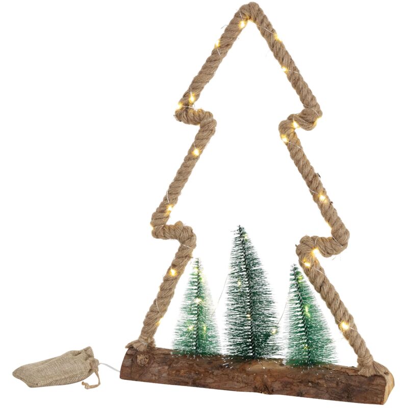 Ecd Germany - Led Jute Baum Mit Led-beleuchtung 35x6, 5x45 Cm, Deko Weihnachtsbaum Aus Seil Mit 45 Warmweißen Leds, 3 Tannen, Jutesäckchen,