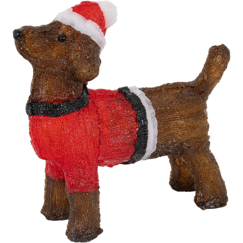 Ecd Germany - Led Weihnachten Hund Dackel Mit Mütze Und Pullover, 37x34 Cm, Gartenfigur Mit 40 Warmweißen Leds, Ip44, Innen-außen, Acryl