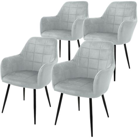 Ecd Germany – Lot de 4 chaises de salle à manger gris – Assise rembourrée en velours – Structure en métal – Style rétro avec accoudoirs