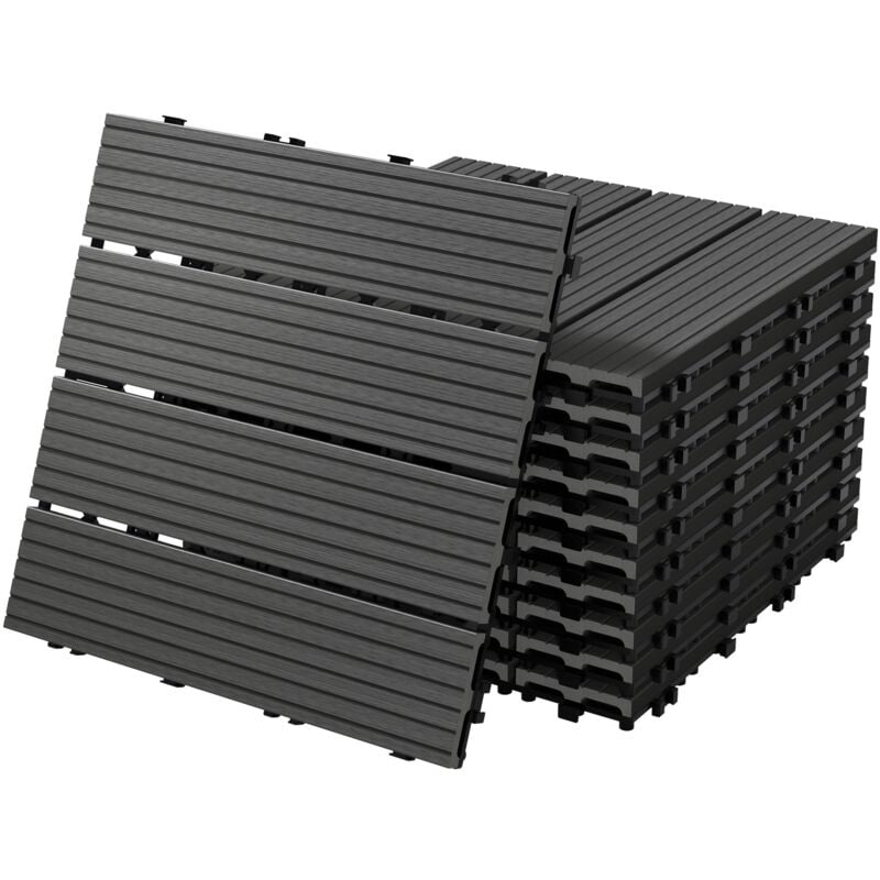 Ecd Germany - Lot de 44 Dalles de Terrase en wpc 30x30cm pour 4m² Anthracite Montage au Système de Connexion Antidérapant Carrelage de Sol Jardin