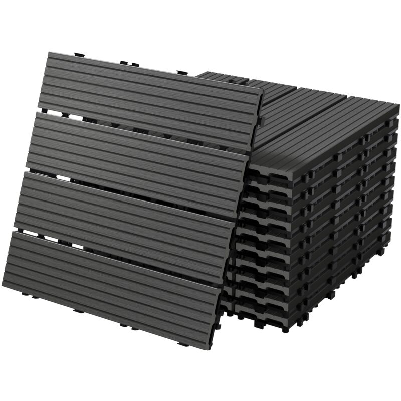 ECD Germany Lot de 55 Dalles de Terrase en WPC 30x30cm pour 5m² Anthracite Montage au Système de Connexion Antidérapant Carrelage de Sol Jardin Patio