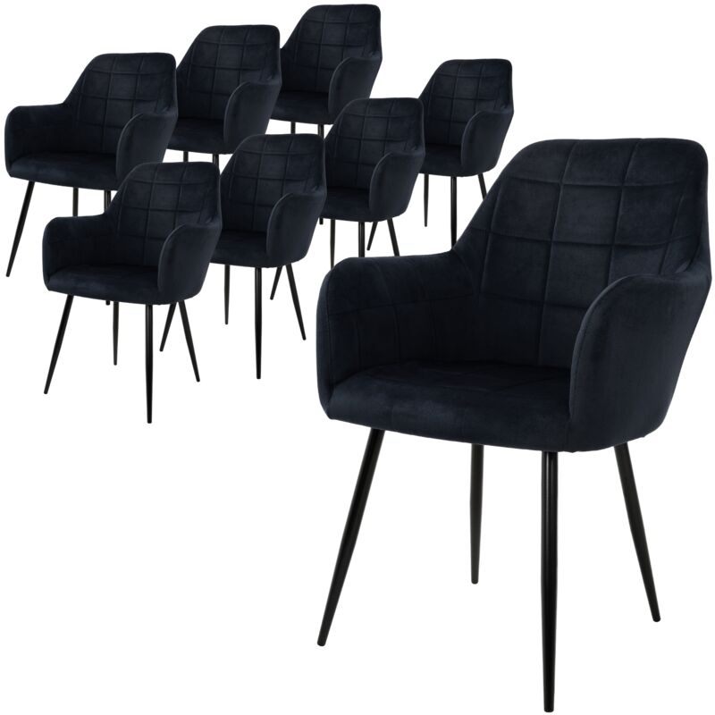 Ecd Germany - Lot de 8 Chaises de Salle à Manger avec Dossier et Accoudoirs, Noir, Chaises de Cuisine avec Revêtement en Velours, Pieds en Métal