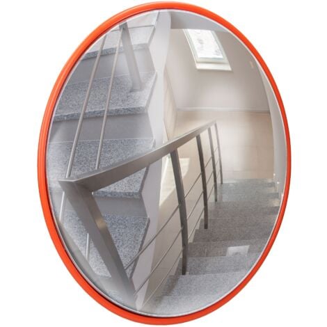 ECD Germany Miroir de Circulation Convexe Ø 30 cm - Rouge - en Plastique PC - Robuste - Support Pivotant Inclus - Miroir de Sécurité Routière Surveillance Panoramique Intérieur - Angle 130-160°