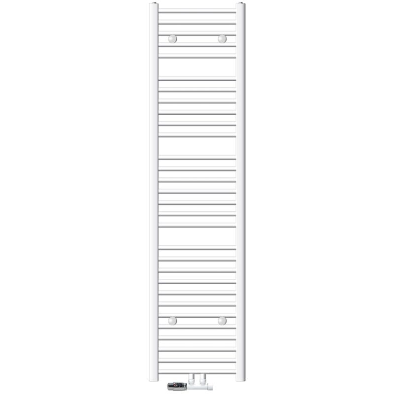 

ECD Germany Radiador de baño 400 x 1800 mm toalla blanca derecha con conexión central con kit de montaje + termostato