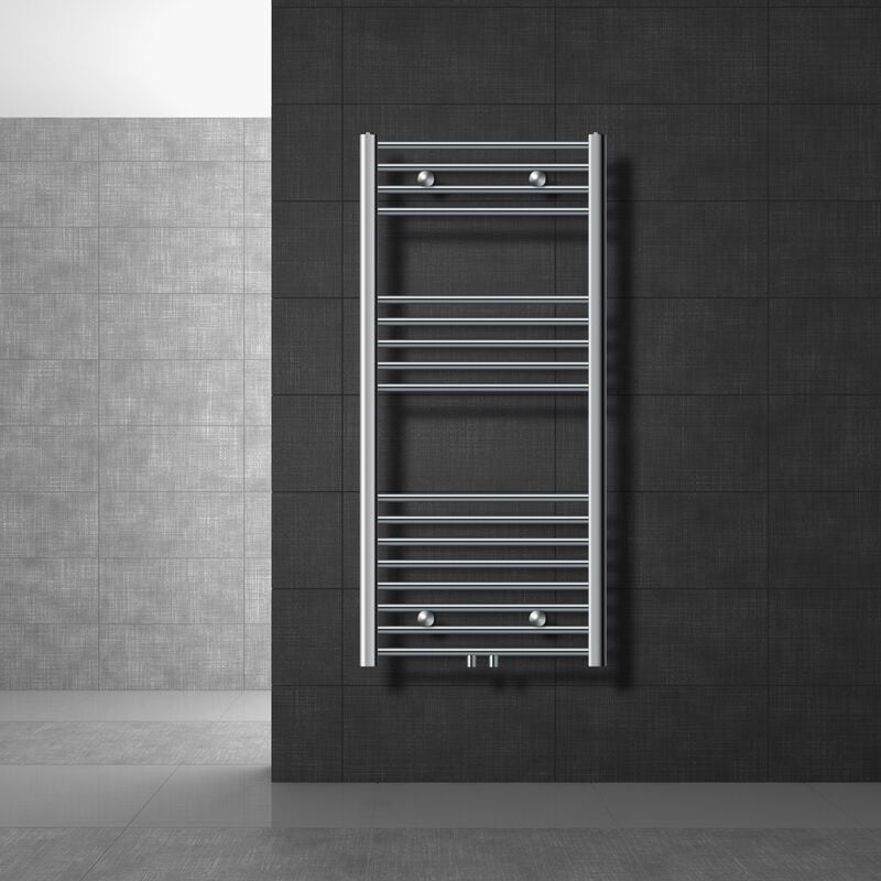 

Radiador de baño - 600 x 1200 mm - Cromado - curvado con conexión central - Radiador toallero agua calefaccion - Ecd Germany