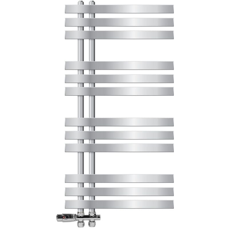 

Radiador de baño calentador de toallas cromado de 500 x 1000 mm con kit de montaje en pared + termostato universal - Ecd Germany