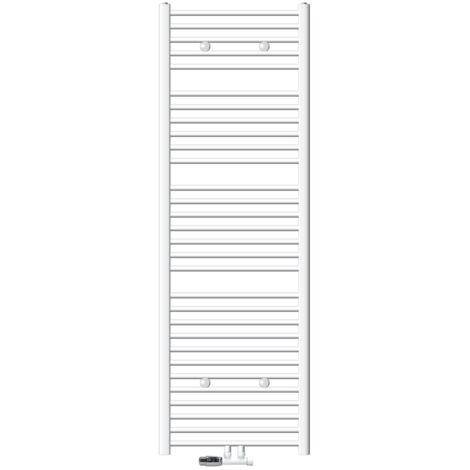 ECD Germany Radiador Toallero de Baño Sahara 600 x 1800 mm Blanco Recto con Termostato, con Conexión Central en Forma de Esquina a la Pared , Calentador Secador de Toallas, Kit de Montaje Incluído