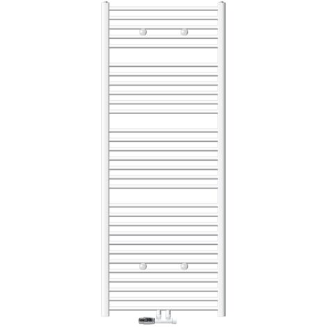 ECD Germany Radiador Toallero de Baño Sahara 750 x 1800 mm Blanco Recto con Termostato, con Conexión Central en Forma de Esquina a la Pared , Calentador Secador de Toallas, Kit de Montaje Incluído