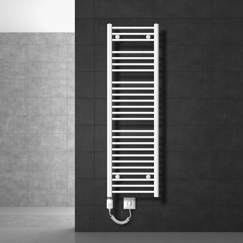 

Ecd Germany - Radiador toallero eléctrico - 400 x 1500 mm - Blanco - plano- con conexión lateral - Calentador de toallas Radiador moderno 1200W
