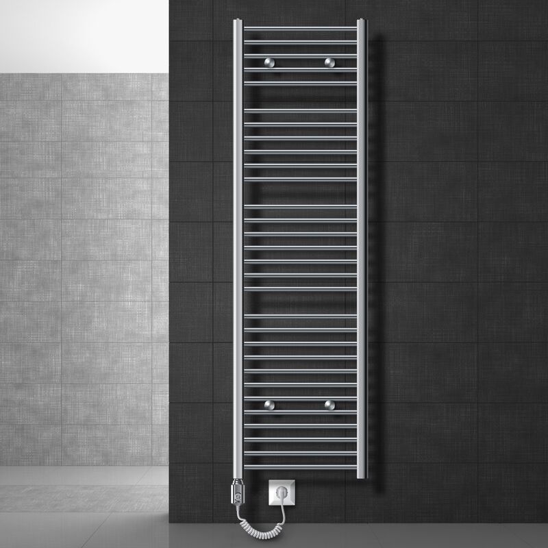 

Radiador toallero para baño eléctrico 1200W - 500 x 1800 mm - Cromado - recto con conexión lateral - secador de toallas - Ecd Germany