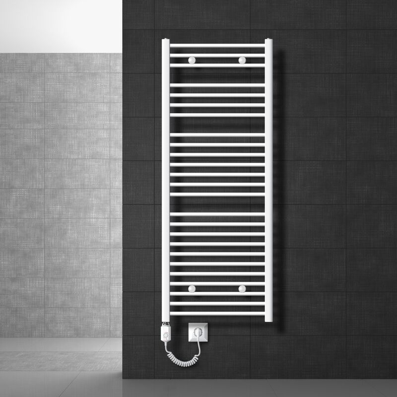 

Ecd Germany - Radiador toallero para baño eléctrico 1200W - 600 x 1500 mm - blanco - recto con conexión lateral - calentador de toallas