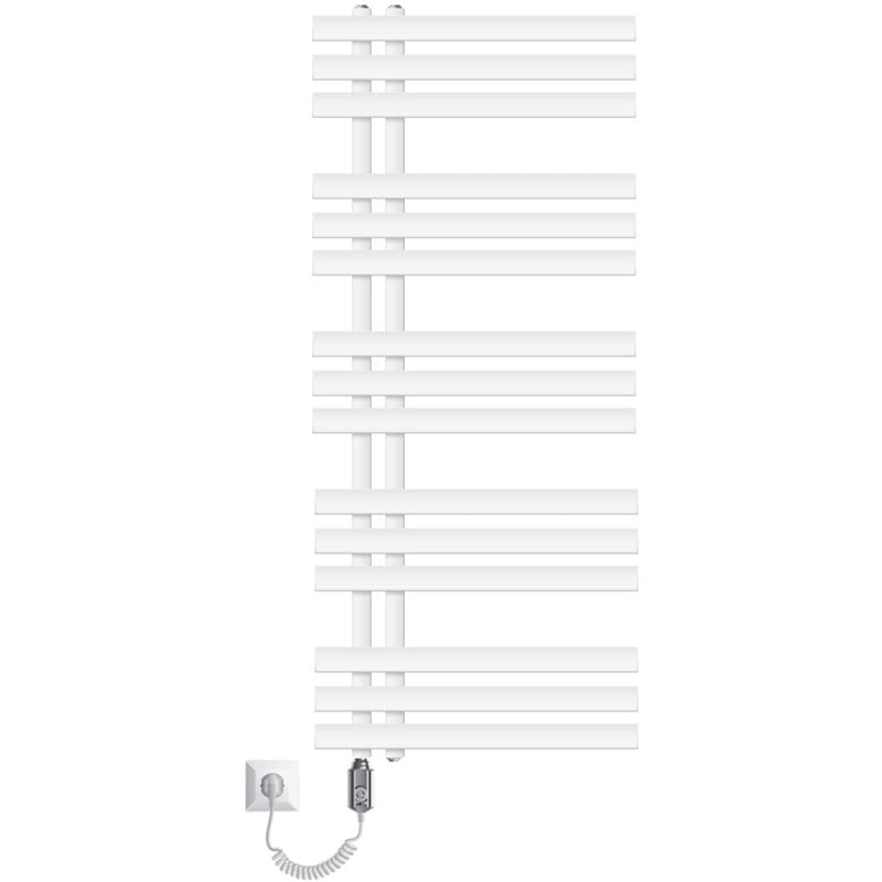Ecd Germany Radiateur Design Radiateur Sèche Serviette Porte Serviette Mural 500 x 1200 Blanc avec Chauffe-eau 1200W