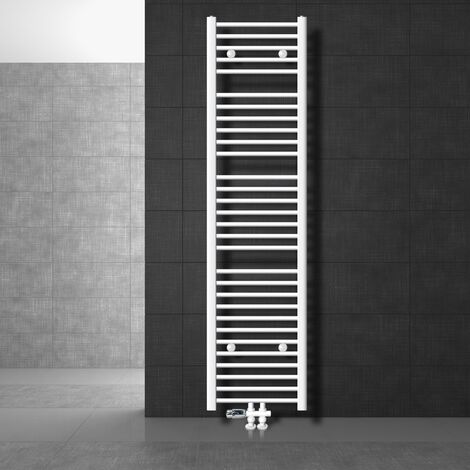 ECD Germany Radiateur Design Sahara Non Électrique - 400 x 1800 mm - Blanc - Connexion Central - avec Kit de Raccordement au Sol et Thermostat - Forme Droit - Sèche-Serviettes pour Salle de Bain