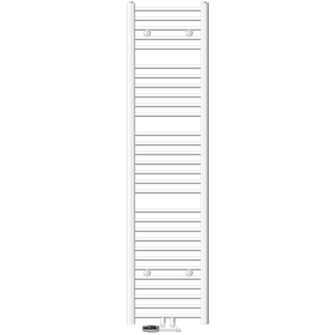 ECD Germany Radiateur Design Sahara Non Électrique - 400 x 1800 mm - Blanc - Connexion Central - avec Kit de Raccordement Mural d'Angle et Thermostat - Forme Droit - Sèche-Serviettes Salle de Bain