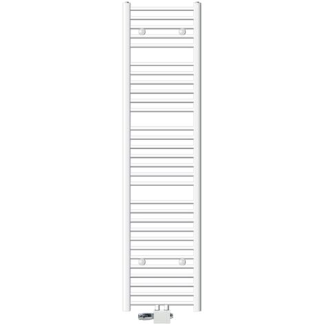 ECD Germany Radiateur Design Sahara Non Électrique - 400 x 1800 mm - Blanc - Connexion Central - avec Kit de Raccordement Universal et Thermostat - Forme Droit - Sèche-Serviettes pour Salle de Bain