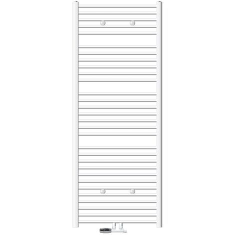 ECD Germany Radiateur Design Sahara Non Electrique - 750 x 1800 mm - Blanc - Connexion Central - avec Kit de Raccordement Mural d'Angle et Thermostat - Forme Droit - Sèche Serviettes Salle de Bain