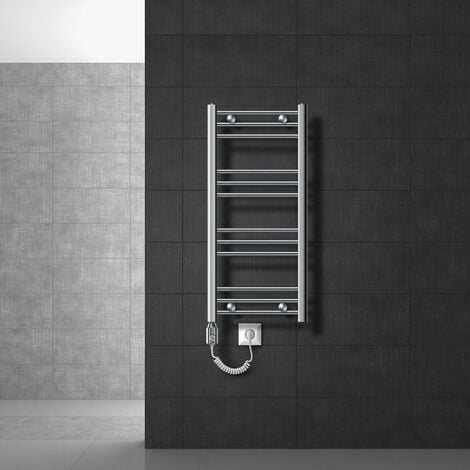 LUXEBATH ECD Germany Radiateur Sahara avec Élément Chauffant Électrique 300W - 400 x 800 mm - Chrome - Connexion Latéral - Forme Courbé - Kit de Montage Mural Inclus - Sèche-Serviettes pour Salle de Bain