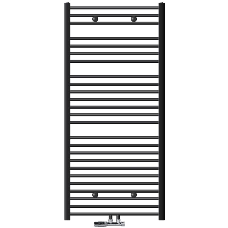 Luxebath - ecd Germany Radiateur Salle de Bain 750x1500 mm Anthracite Courbé Raccord Central au Bas avec Garniture de Raccordement Forme d'Angle au