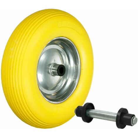 1 x Schubkarrenrad Reifen Vollgummi Ersatzrad gelb-grau Komplettrad 4.80 4.00-8 