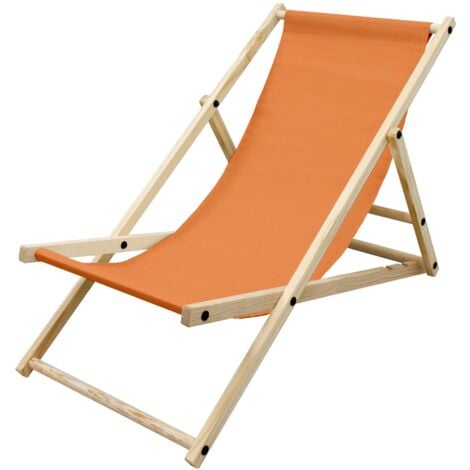ECD Germany Sedia Sdraio Pieghevole in Legno di Pino e Tessuto Oxford - fino a 120 kg - Colore Arancione - Lettino Prendisole Spiaggia Balcone Giardino Terrazza Piscina Spiaggina da Esterno Resistente
