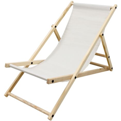 ECD Germany Sedia Sdraio Pieghevole in Legno di Pino e Tessuto Oxford - fino a 120 kg - Colore Beige - Lettino Prendisole Spiaggia Balcone Giardino Terrazza Piscina Spiaggina da Esterno Resistente