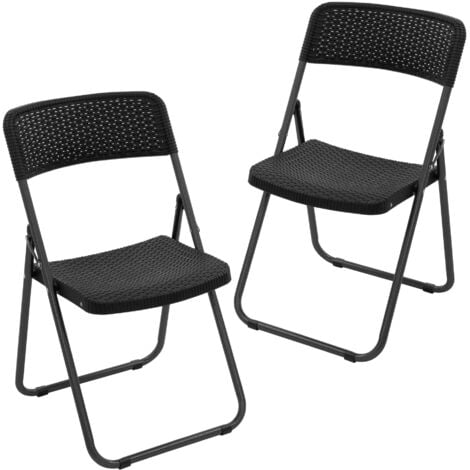 ECD Germany Set 2 Sedie Pieghevoli in Plastica PP Effetto Rattan Nero con Telaio in Acciaio Sedie da Giardino Balcone Camping  Salvaspazio Resistenti alle Intemperie Carico Fino a 200 kg