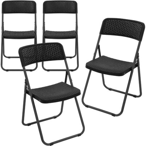 ECD Germany Set 4 Sedie Pieghevoli in Plastica PP Effetto Rattan Nero con Telaio in Acciaio Sedie da Giardino Balcone Camping  Salvaspazio Resistenti alle Intemperie Carico Fino a 200 kg