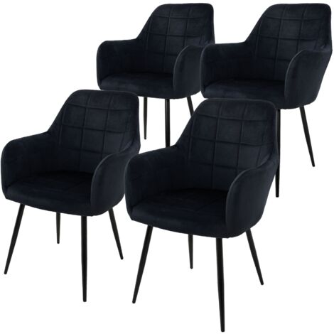 ECD Germany Set 4x Sedie da Pranzo Nero Poltrone Imbottite in Velluto - Stile Design Retro Vintage Scandinavo - Gambe in Metallo - per Sala da Pranzo Soggiorno Cucina o Ufficio