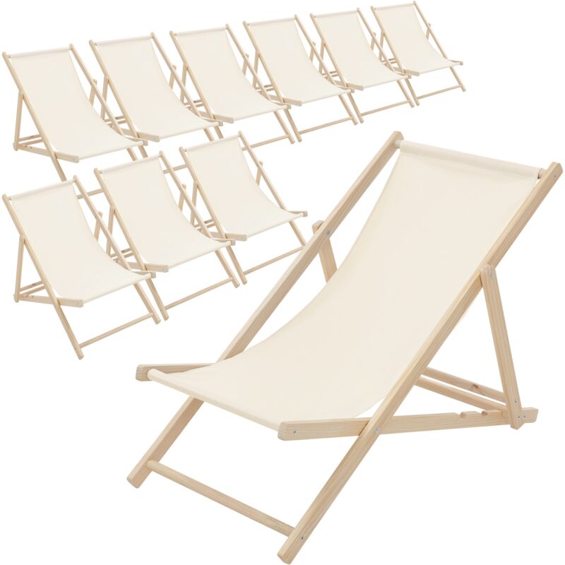 ECD Germany Lot de 10 Chaises Longues Pliantes en Bois Chiliennes, Beige, Dossier Réglable, 3 Positions de Couchage, jusqu'à 120kg, Bain de Soleil en ECD Germany Lot de 10 Chaises Longues Pliantes en Bois Chiliennes, Beige, Dossier Réglable, 3 Positions de Couchage, jusqu'à 120kg, Bain de Soleil en