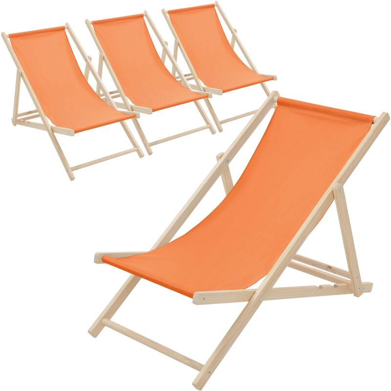 ECD Germany Lot de 4 Chaises Longues Pliantes en Bois Chiliennes, Orange, Dossier Réglable, 3 Positions de Couchage, jusqu'à 120kg, Bain de Soleil en ECD Germany Lot de 4 Chaises Longues Pliantes en Bois Chiliennes, Orange, Dossier Réglable, 3 Positions de Couchage, jusqu'à 120kg, Bain de Soleil en